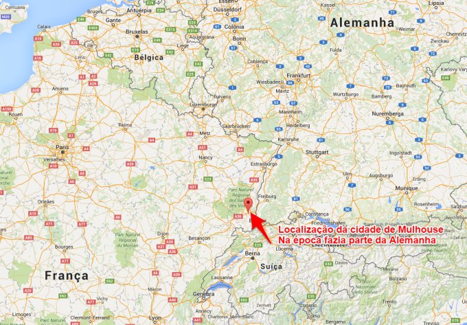 mapa atual mostrando a localização da cidade de Mulhouse na França